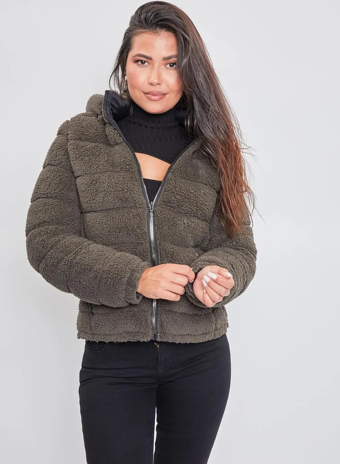 YMI Jeans Women's Winter Reversible Fitted Puffer Jacket