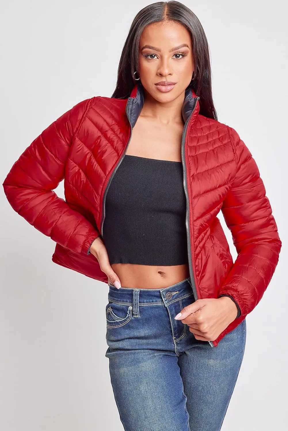 YMI Jeans Women's Winter Reversible Fitted Puffer Jacket