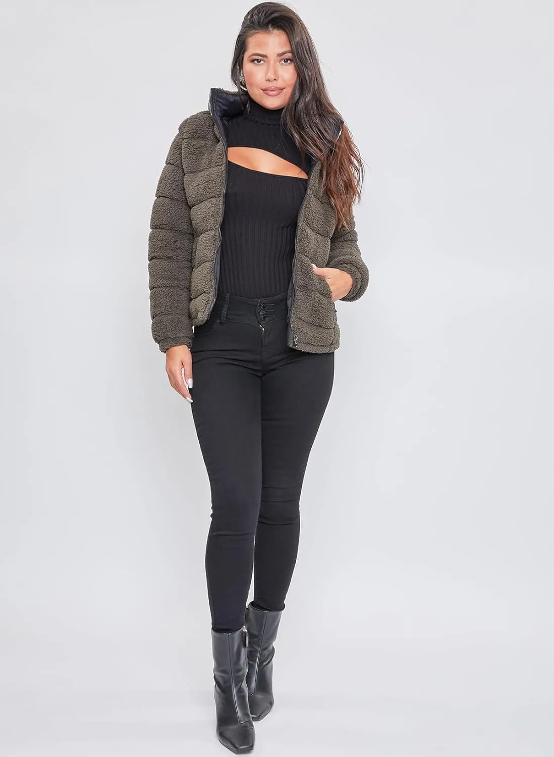 YMI Jeans Women's Winter Reversible Fitted Puffer Jacket