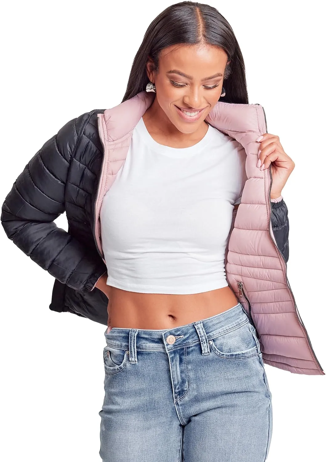 YMI Jeans Women's Winter Reversible Fitted Puffer Jacket