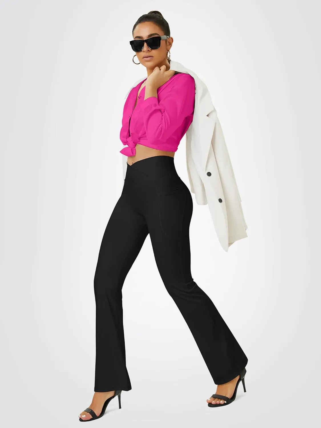 Yoga Pants Women, Flare Leggings for Women with Pockets Crossover High Waisted Bootcut Yoga Pants