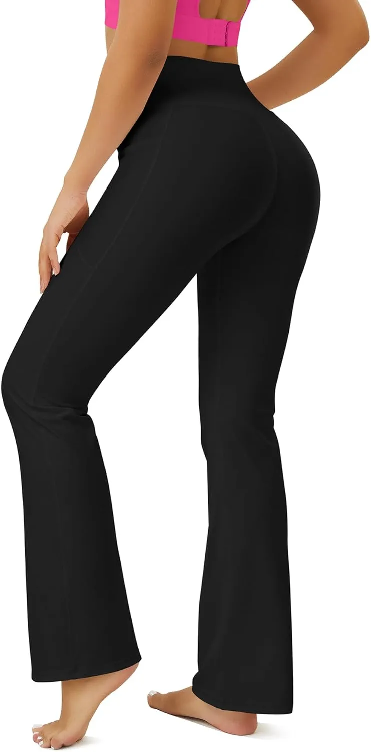 Yoga Pants Women, Flare Leggings for Women with Pockets Crossover High Waisted Bootcut Yoga Pants