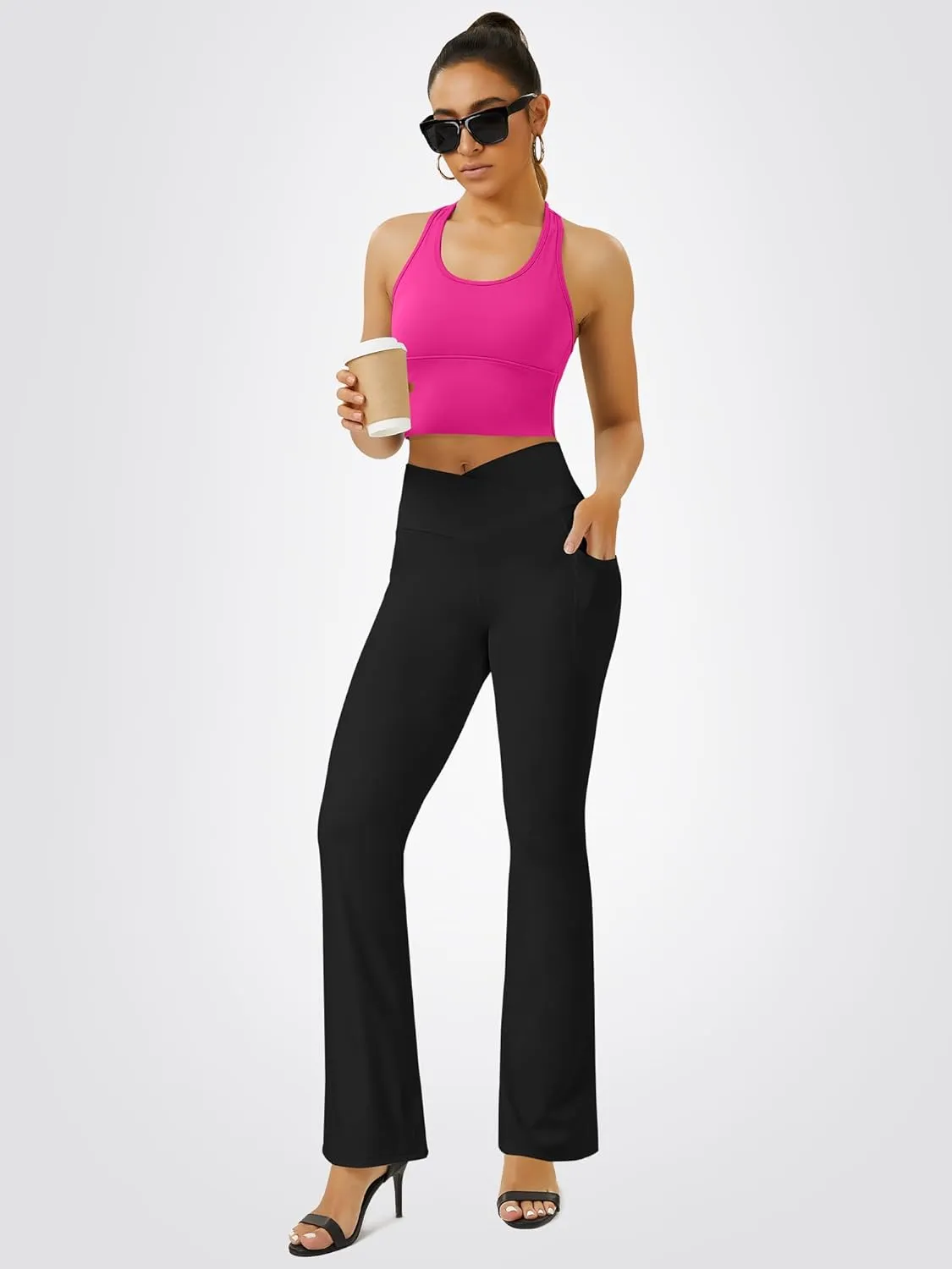 Yoga Pants Women, Flare Leggings for Women with Pockets Crossover High Waisted Bootcut Yoga Pants