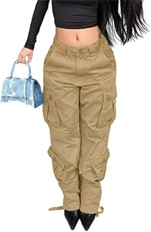 ZWRXW Cargo Pants for Women Straight Leg High Waist Casual Loose Sweatpants Tapered Denim Jogger Trousers with Pockets